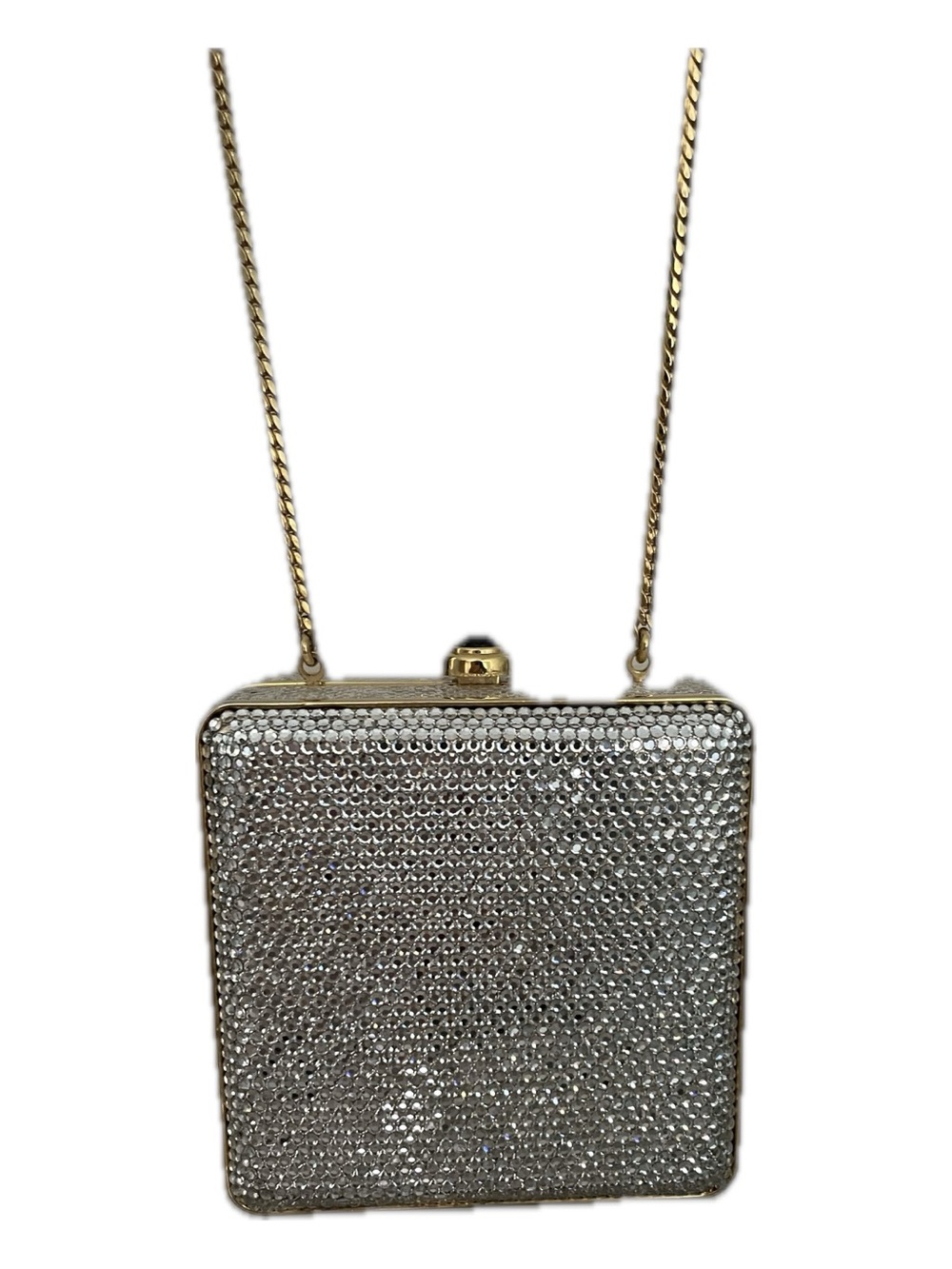 Judith Leiber Crystal Embellished Gold Minaudiere Shoulder Bag